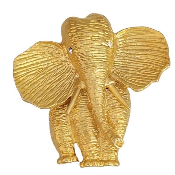 Gold Tone Elephant Clear Rhinestone Eyes Brooch K605 - Picture 9 of 9